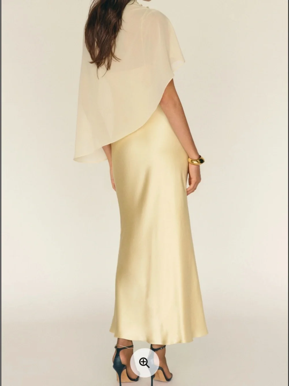 Reformation Pale Yellow Satin Slip Dress with Sheer Capelet - Picture 3 of 10